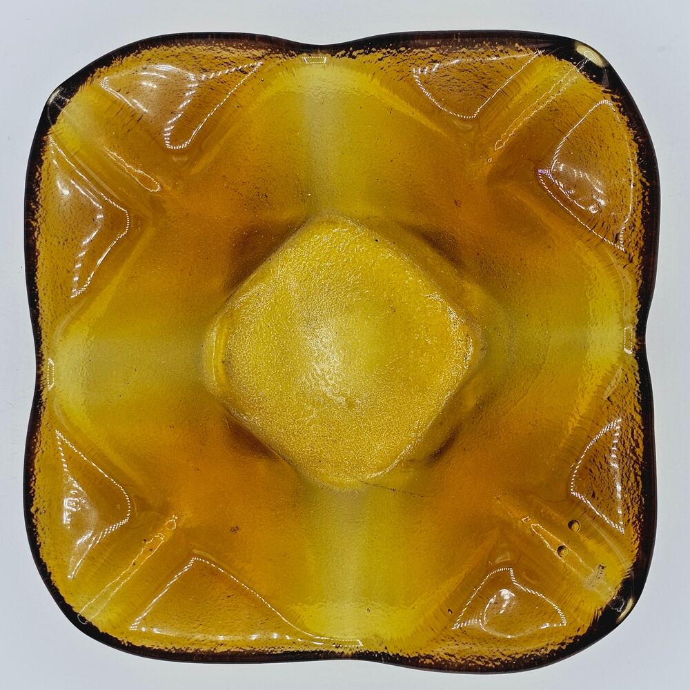 Vintage Ashtray Amber Colored Mid Century Modern Heavy Solid Glass